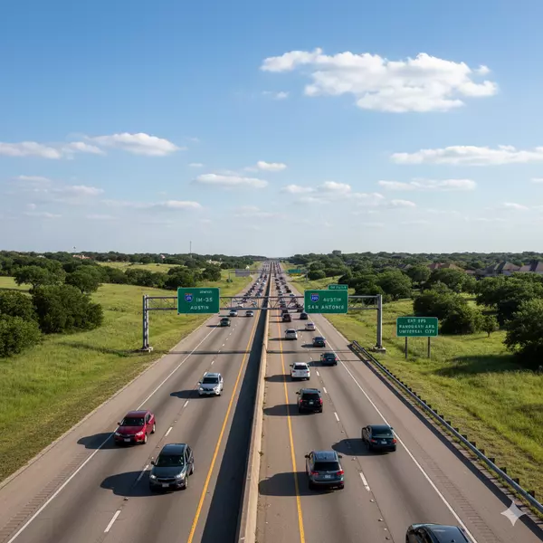 Highway view showing Interstate 35, connecting New Braunfels to San Antonio and Austin