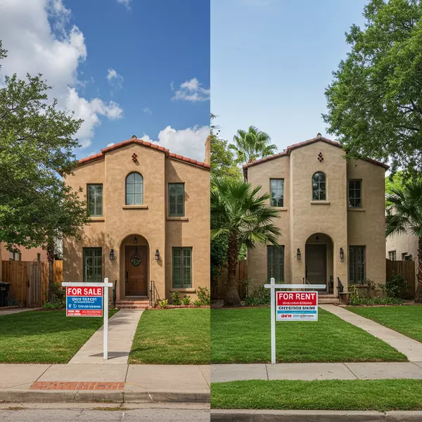 Split image showing options to sell or rent a military home