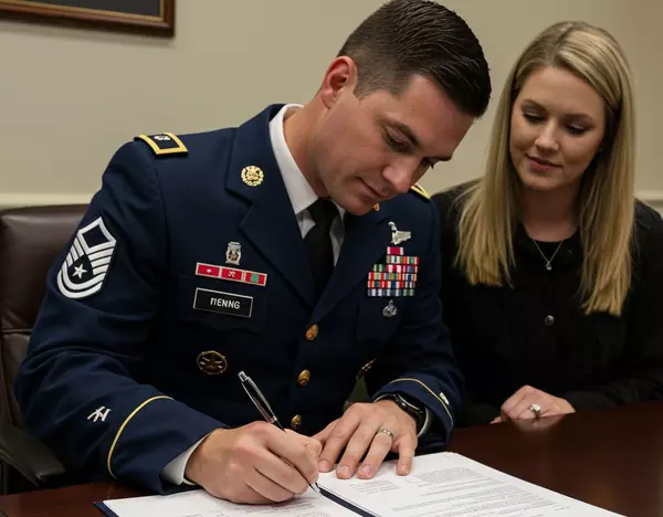Military member signing documents during a home sale process