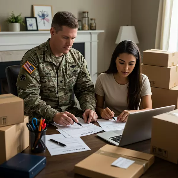 Military family coordinating PCS move with paperwork and digital documents