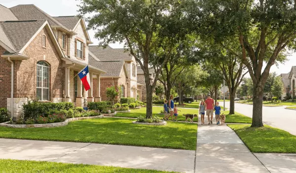 sunny suburban street with traditional family homes and sidewalks in seguin