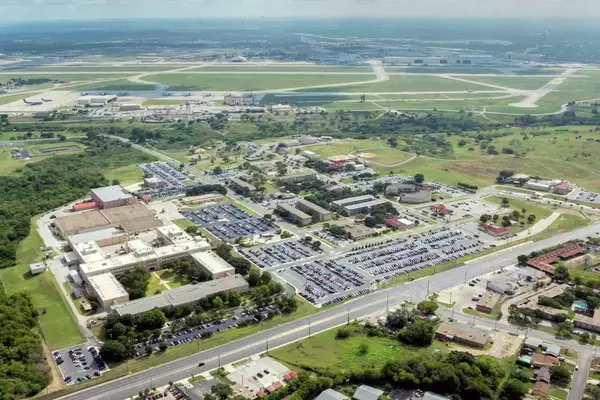 An aerial view of Lackland Air Force Base, capturing its expansive layout