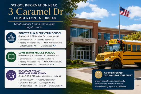 feature image of School Information Near 3 Caramel Dr in Lumberton, NJ. 