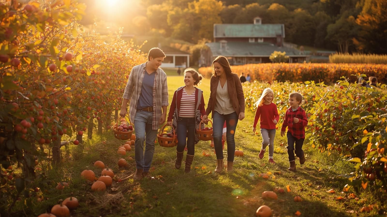 Charming small-town main street in North Jersey during fall with caf&eacute;s, shops, and colorful autumn leaves