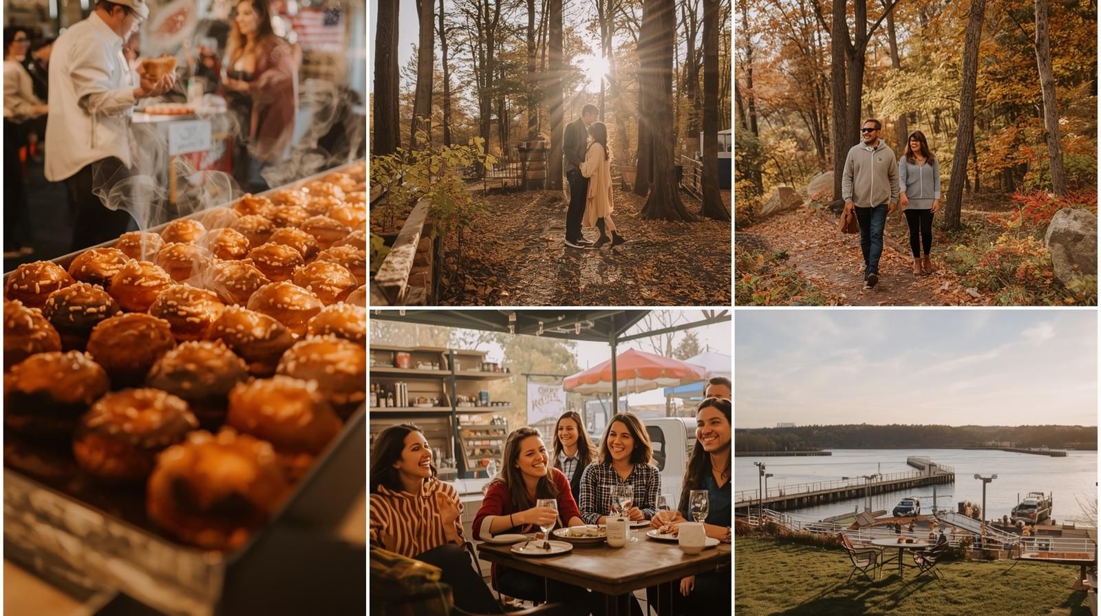 Romantic fall getaway near North Jersey with couple relaxing at a vineyard cabin surrounded by colorful autumn foliage.