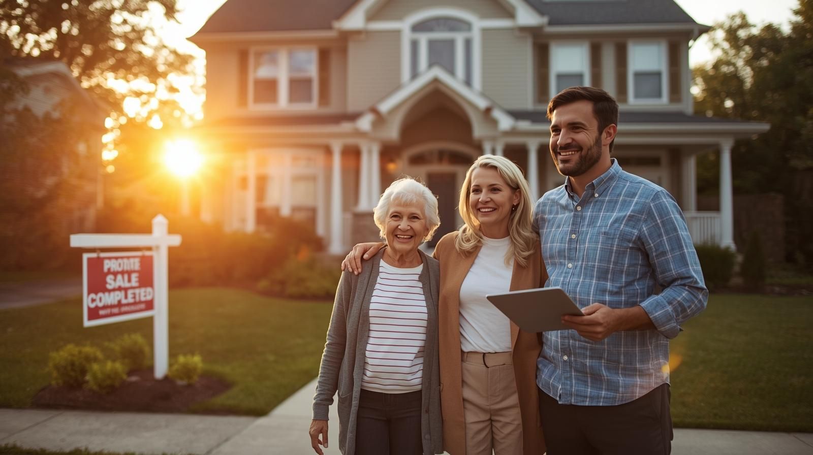 Realtor Johnny Rodriguez standing with a family outside a sold home in Haledon, New Jersey, symbolizing guidance, closure, and confidence after completing the estate sale process.