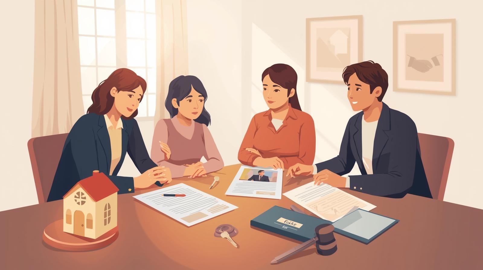 Family meeting with Realtor and attorney to review probate estate documents for a Haledon Borough NJ home sale.