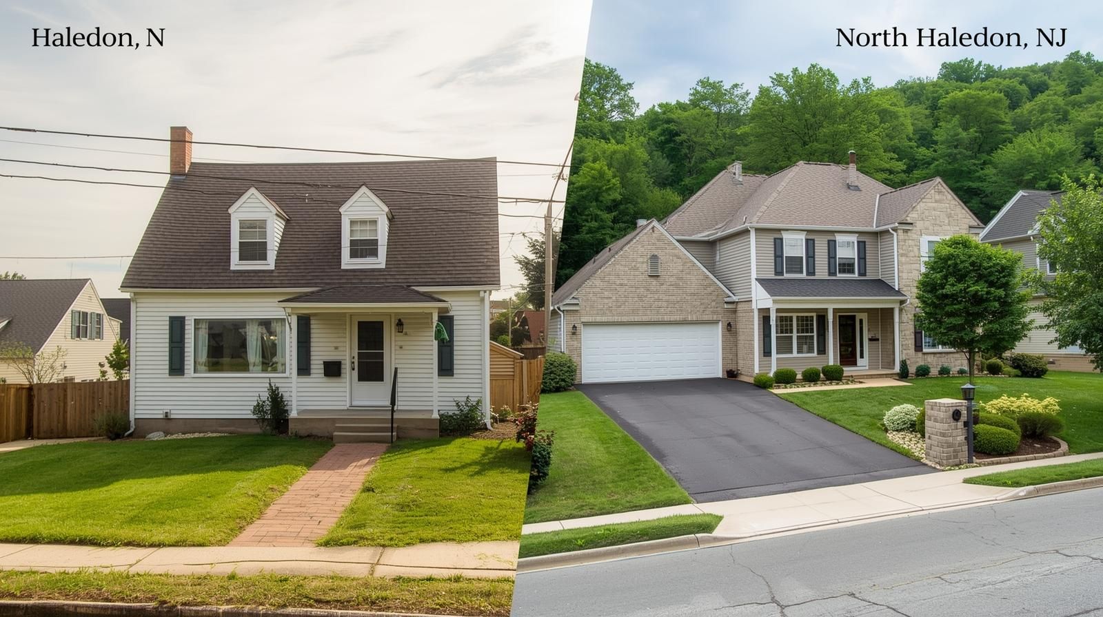 Split-image of Haledon and North Haledon NJ homes comparing 2025 home values, price trends, and buyer demand.