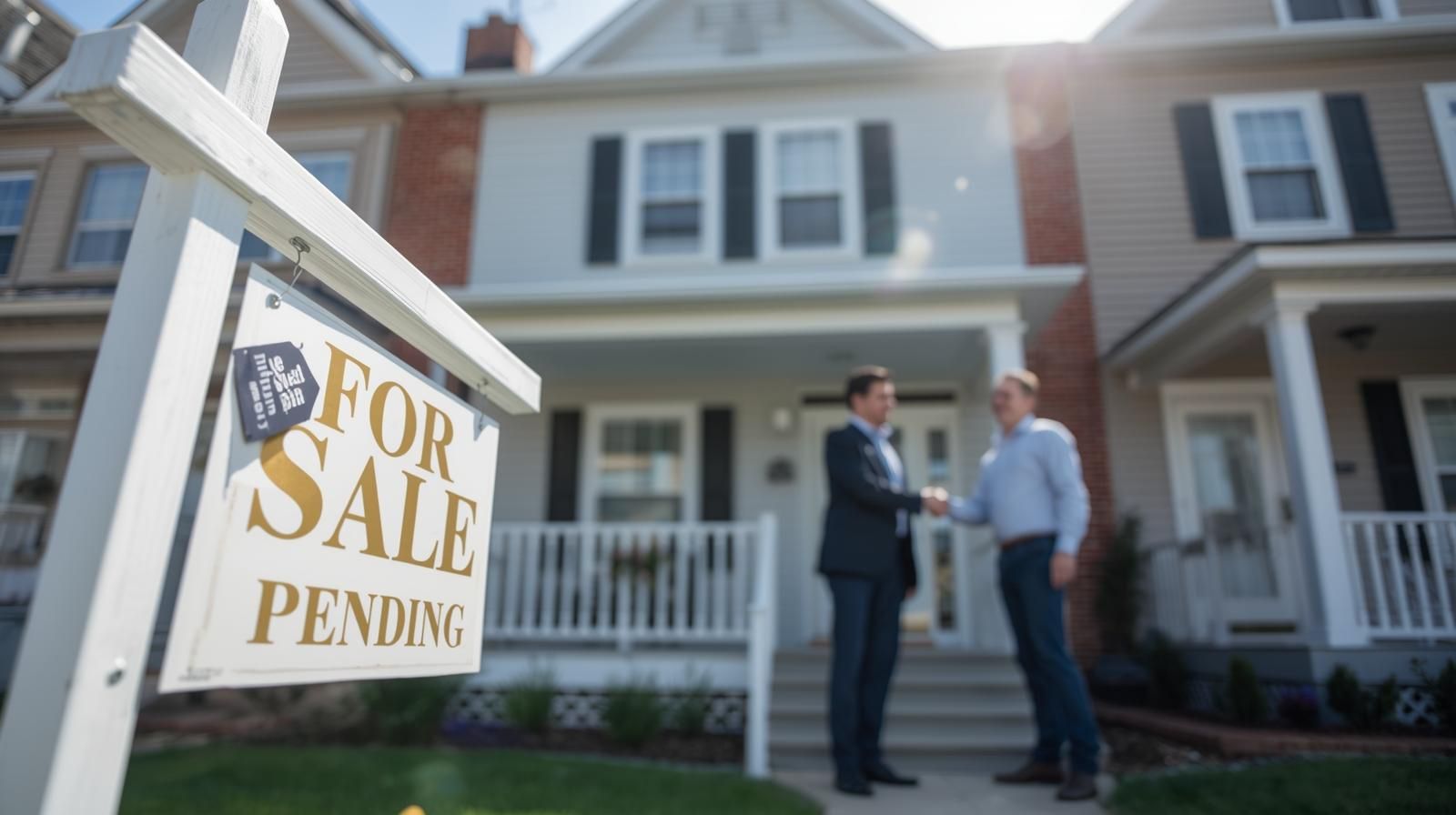 Realtor and investor shaking hands in front of Haledon NJ multi-family property during short sale process.