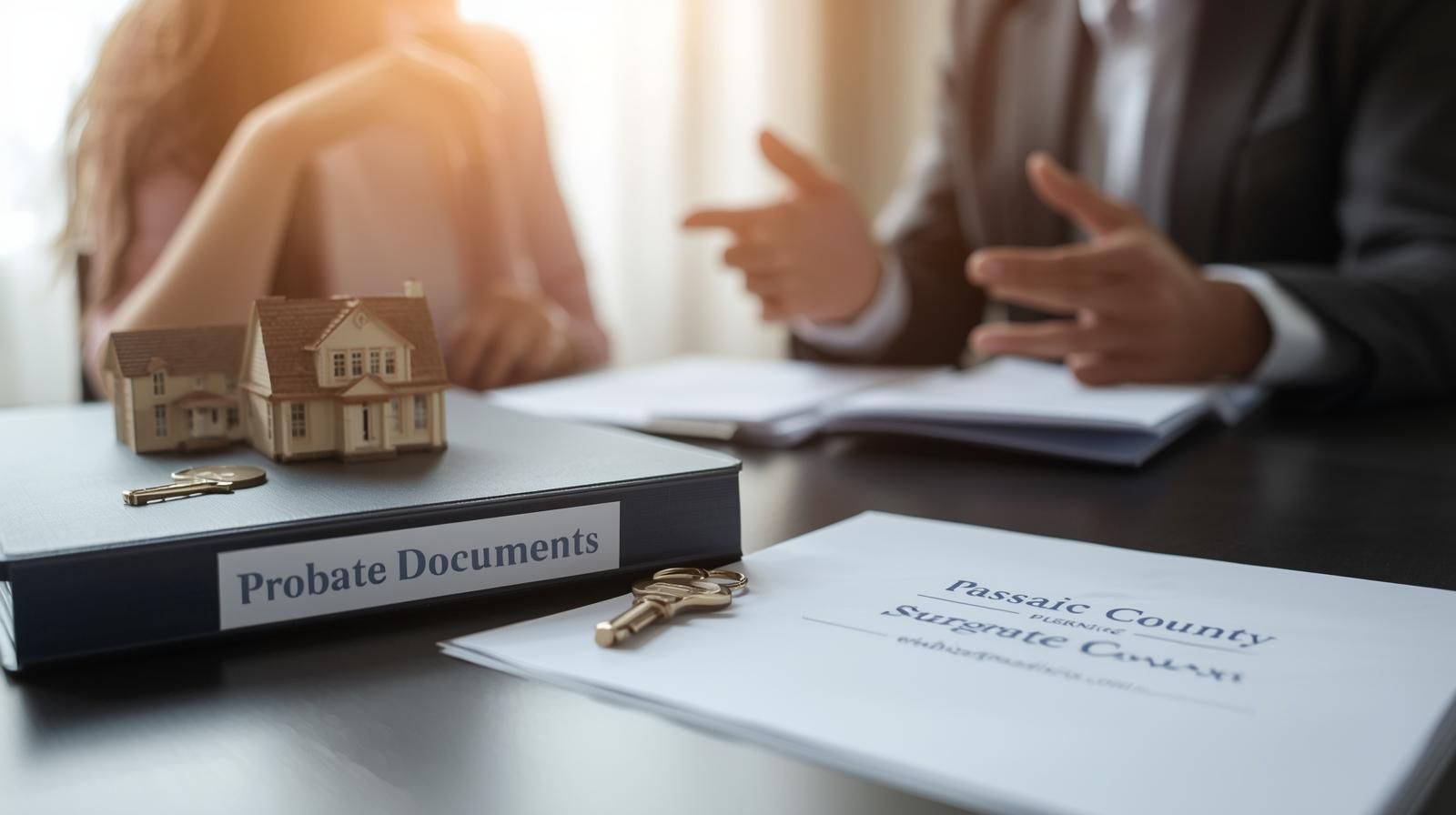 Family meeting with advisor reviewing Passaic County Surrogate Court probate documents in Prospect Park NJ, illustrating when probate is required for inherited property.