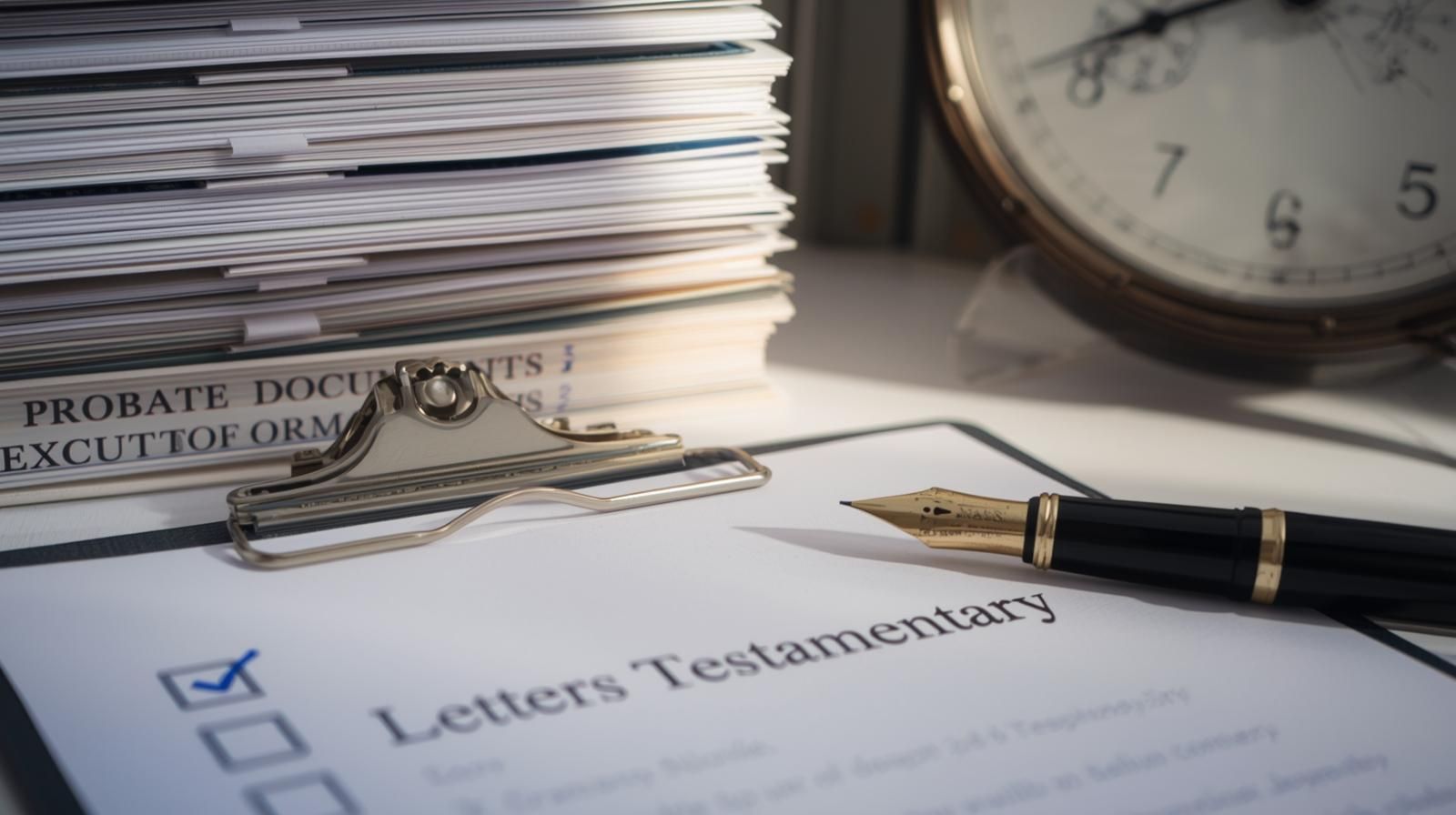 Organized probate documents and checklist on desk symbolizing how to avoid delays during the Passaic County probate process for Prospect Park properties.