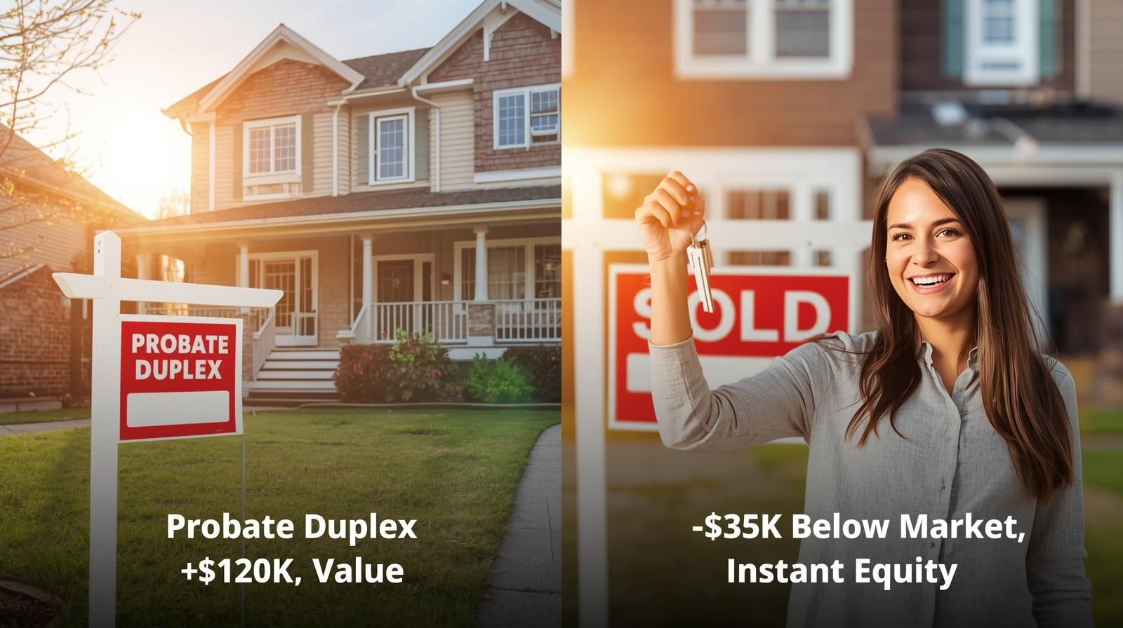 Side-by-side success stories showing probate duplex rental profit and short sale first-time buyer equity in Prospect Park NJ guided by AI-Certified Realtor Johnny Rodriguez.