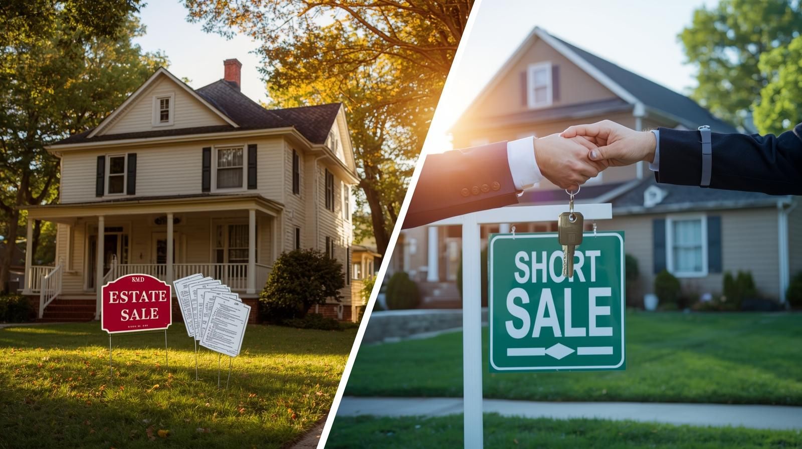 Comparison of probate and short sale properties in Prospect Park NJ showing estate home with probate court approval and short sale home with lender approval for buyers seeking affordable Passaic County homes.