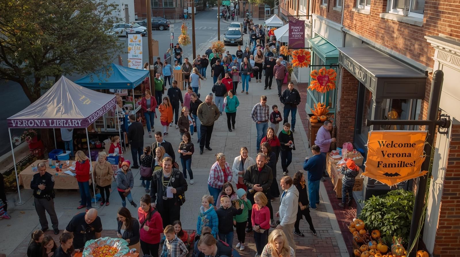 Families, local businesses, and community organizations coming together at the Verona Fall-O-Ween Festival, reflecting Verona’s inclusive and family-oriented community values.