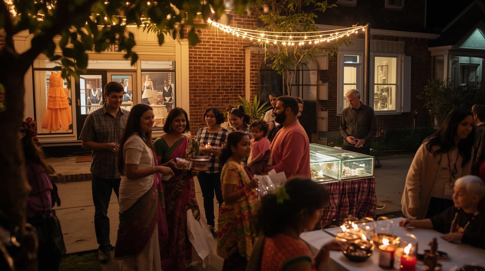 Diverse families and local vendors celebrating the Montclair Diwali Festival along Valley Road, reflecting Montclair&rsquo;s inclusive, family-oriented, and artistic community spirit.