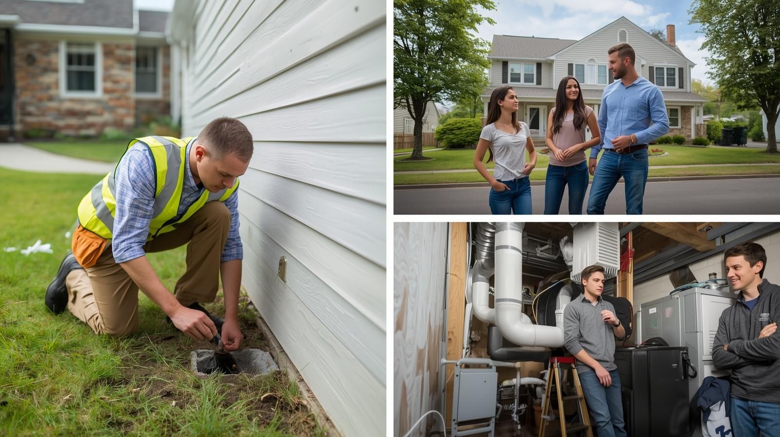 Home inspector showing potential repair issues to Realtor Johnny Rodriguez and first-time homebuyers in North Haledon NJ during inspection before closing.