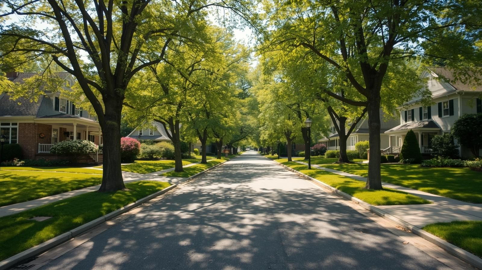 Beautiful suburban street in North Haledon NJ with homes and tree-lined sidewalks, perfect for first-time homebuyers.