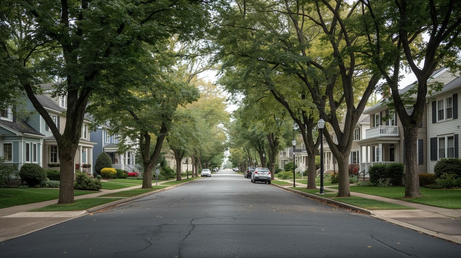 Tree-lined residential street in North Haledon NJ showcasing classic suburban homes and quiet neighborhood charm ideal for probate real estate investment.