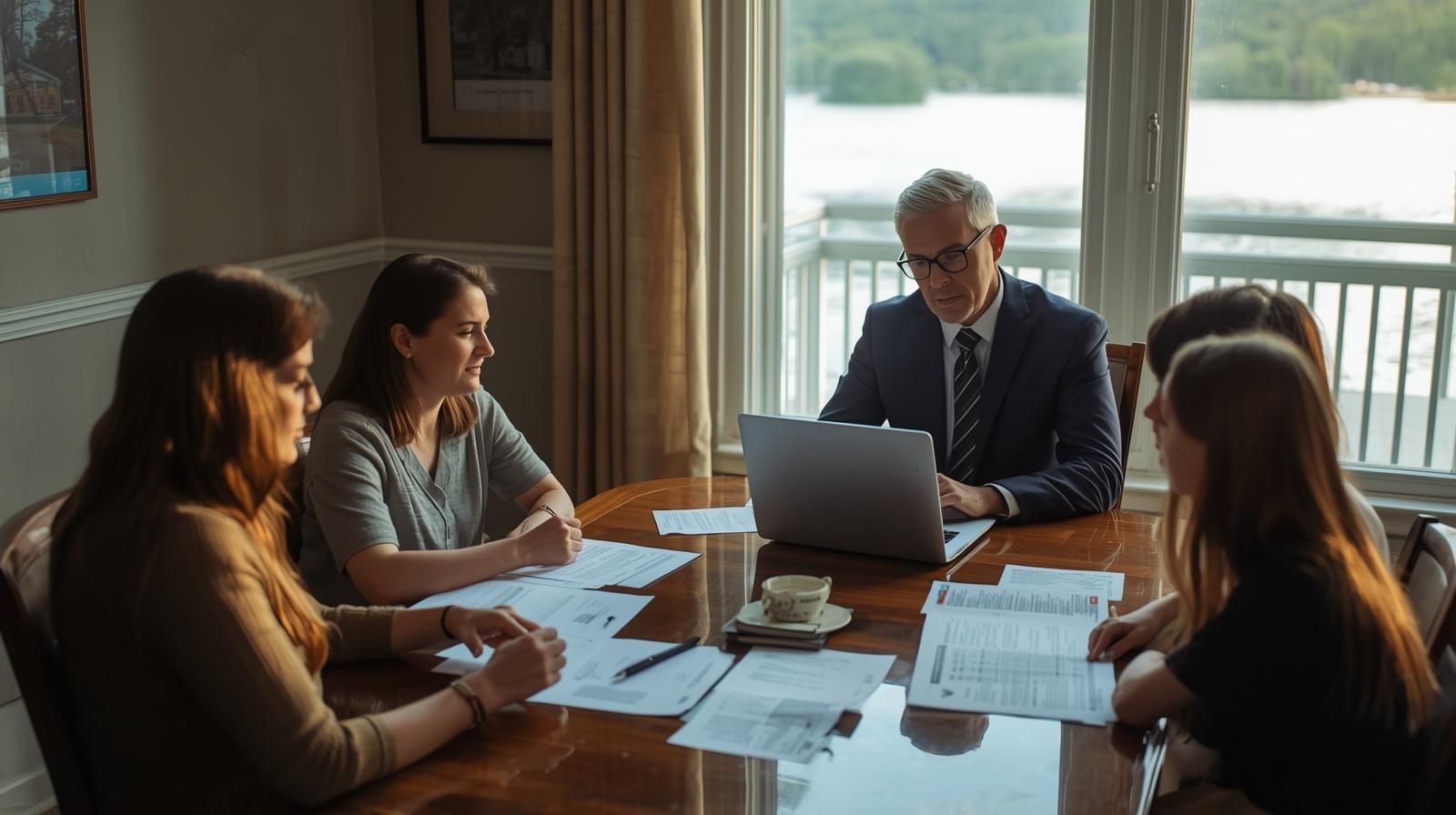 Probate real estate agent in Wanaque Borough guiding a family through delays in the probate process near a lakeside home.