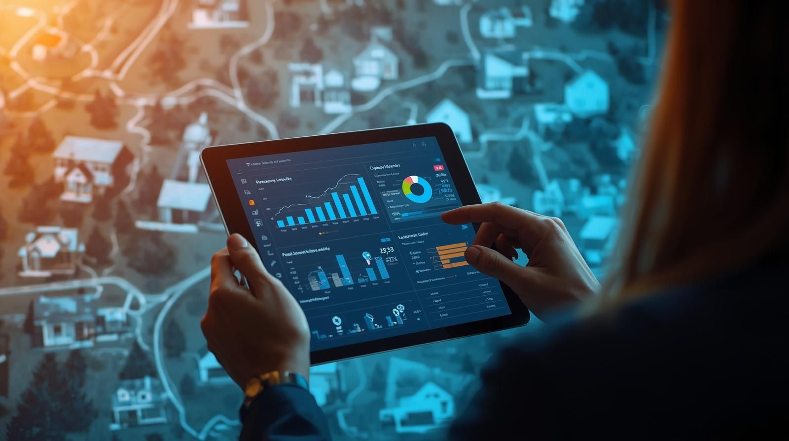 Realtor reviewing AI-driven market analytics for Wanaque NJ home sales, showing data charts and neighborhood insights to time listings strategically in 2025.