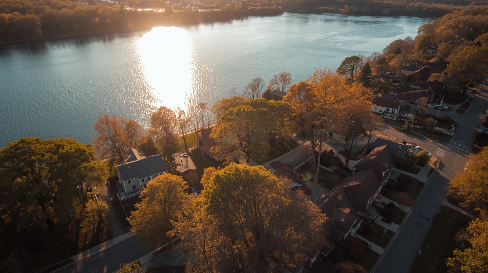 Aerial view of Wanaque Reservoir and nearby homes showing 2025 real estate market trends and rising home values in Wanaque NJ.
