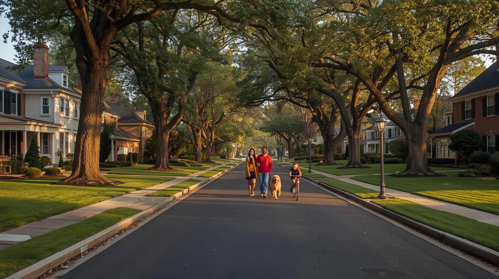 Quiet tree-lined street with colonial homes in West Paramus NJ, showcasing family-friendly living and upscale suburban charm near Ridgewood.