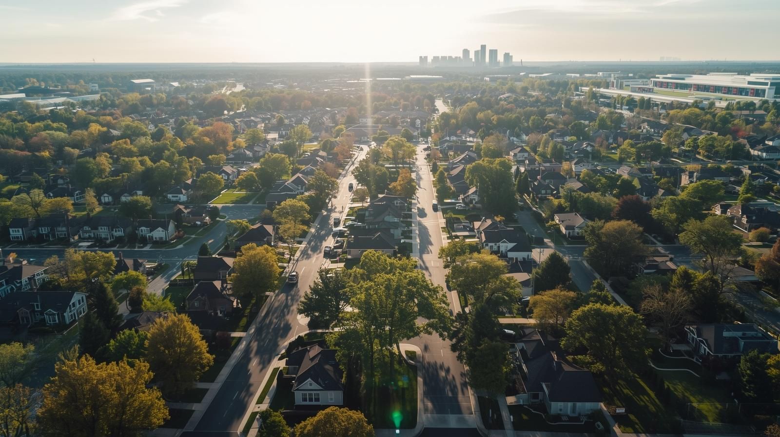 Aerial view of Paramus NJ showing family homes, parks, and shopping areas that drive housing demand in Bergen County.