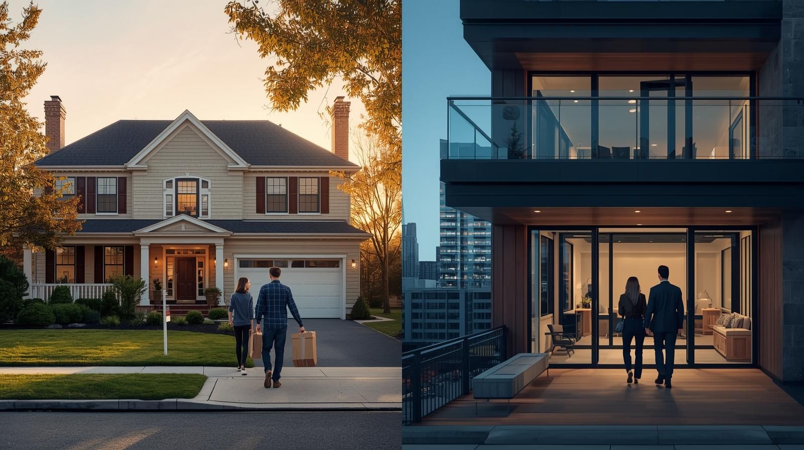 Visual collage of a rented single-family home in Paramus and a modern luxury apartment complex representing successful real estate case studies by Johnny Rodriguez.