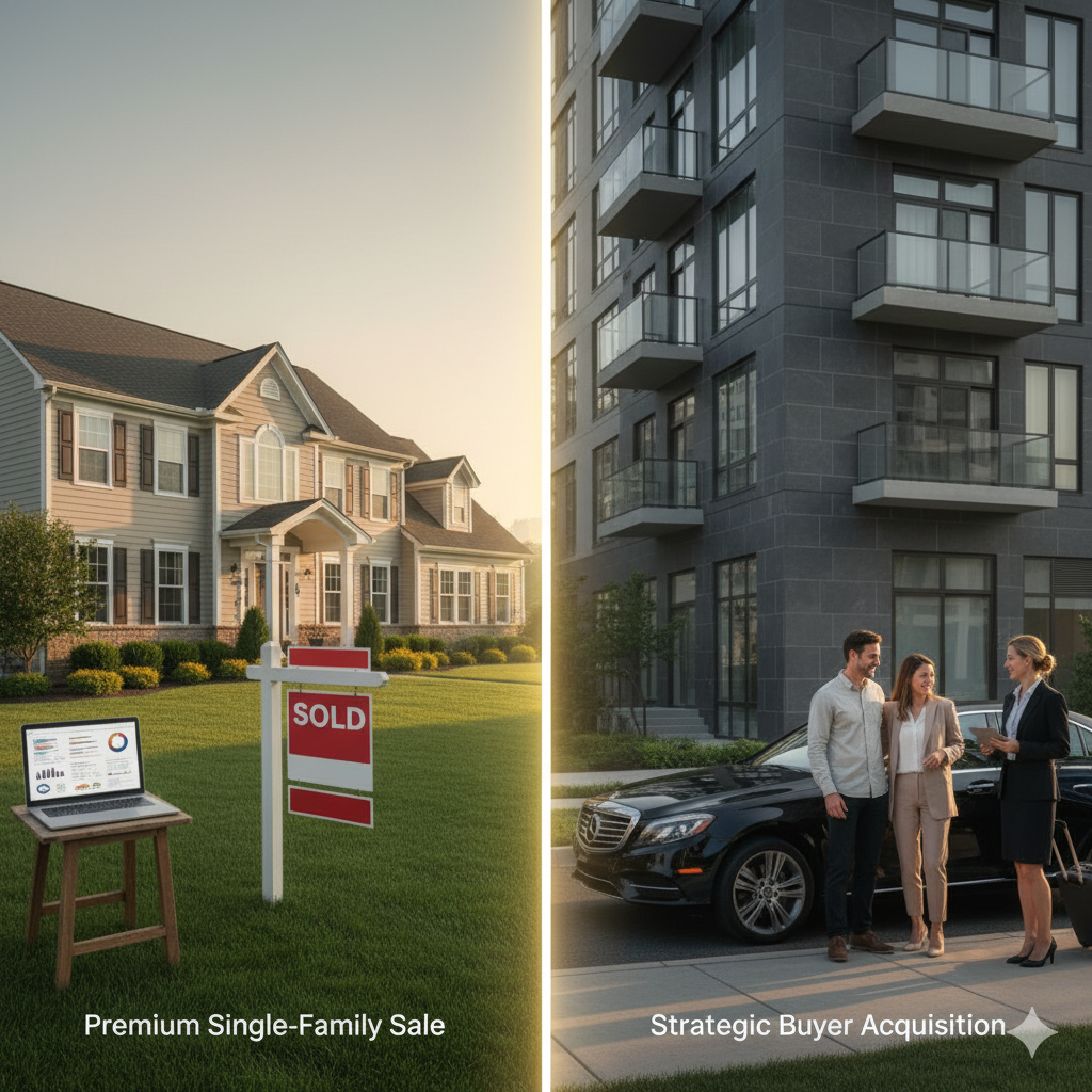 Visual collage of a sold single-family home and a luxury apartment in Paramus representing Johnny Rodriguez’s successful buyer and seller case studies powered by AI-driven marketing and local expertise.