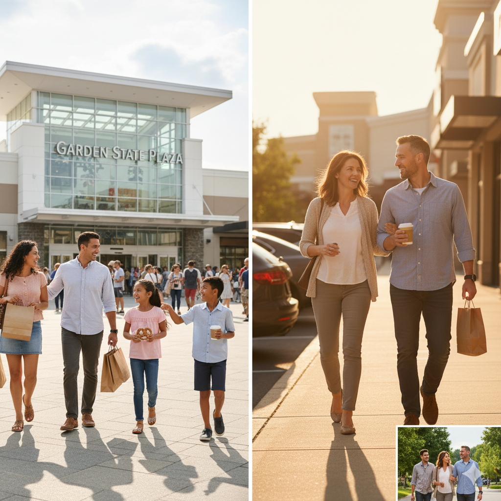 Families and couples enjoying shopping at Garden State Plaza and Bergen Town Center in Paramus NJ.