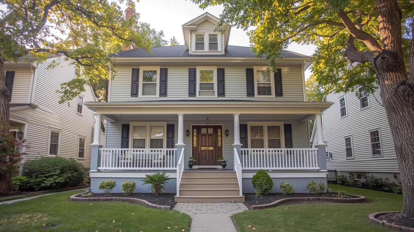 Renovated multi-family home in Woodland Park NJ with fresh exterior, front porch, and landscaped yard showing successful real estate investment.