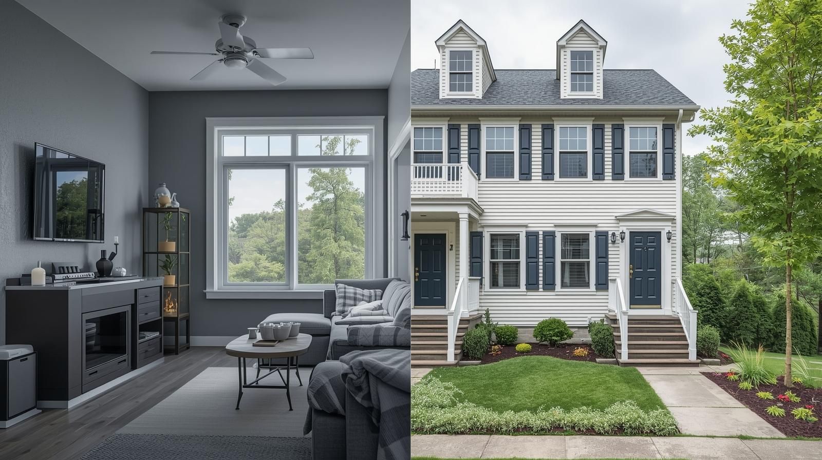 Split image showing Woodland Park NJ condo and townhouse comparison with financial icons representing HOA fees, ROI, and equity growth.
