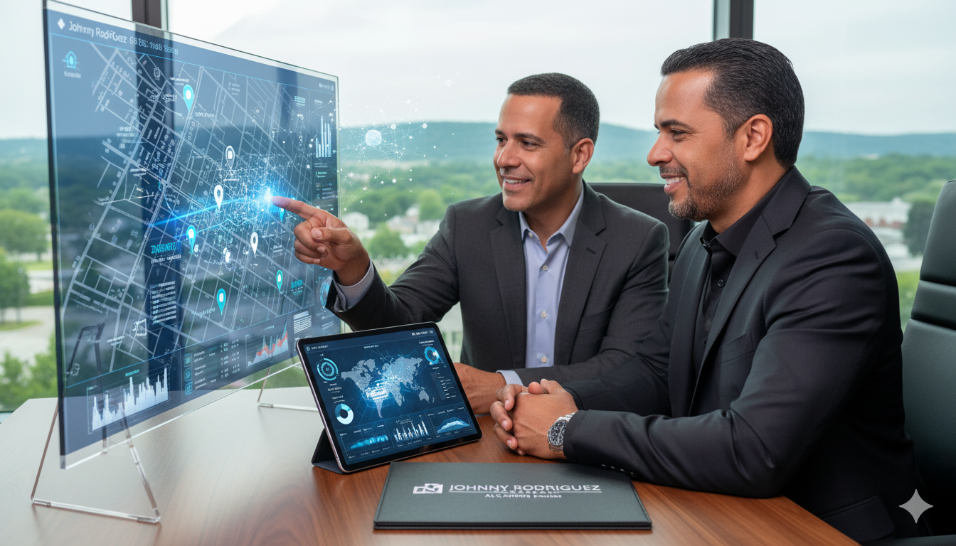 Johnny Rodriguez North Jersey real estate expert meeting with client using AI-powered tools to analyze probate and short sale opportunities.