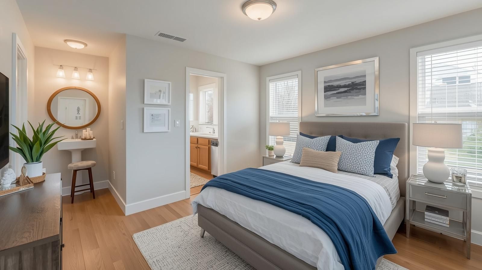 Modern one-bedroom ADU apartment in Woodland Park NJ with natural light, stylish decor, and upgraded finishes from a legal basement conversion.