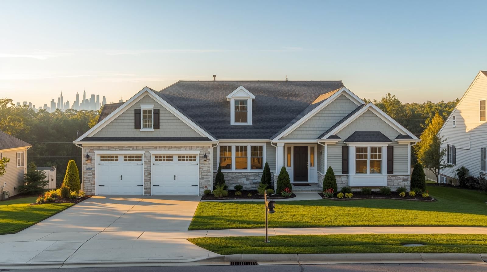 Modern single-family home in Woodland Park NJ with NYC skyline view in distance, highlighting strong real estate demand and commuter appeal.