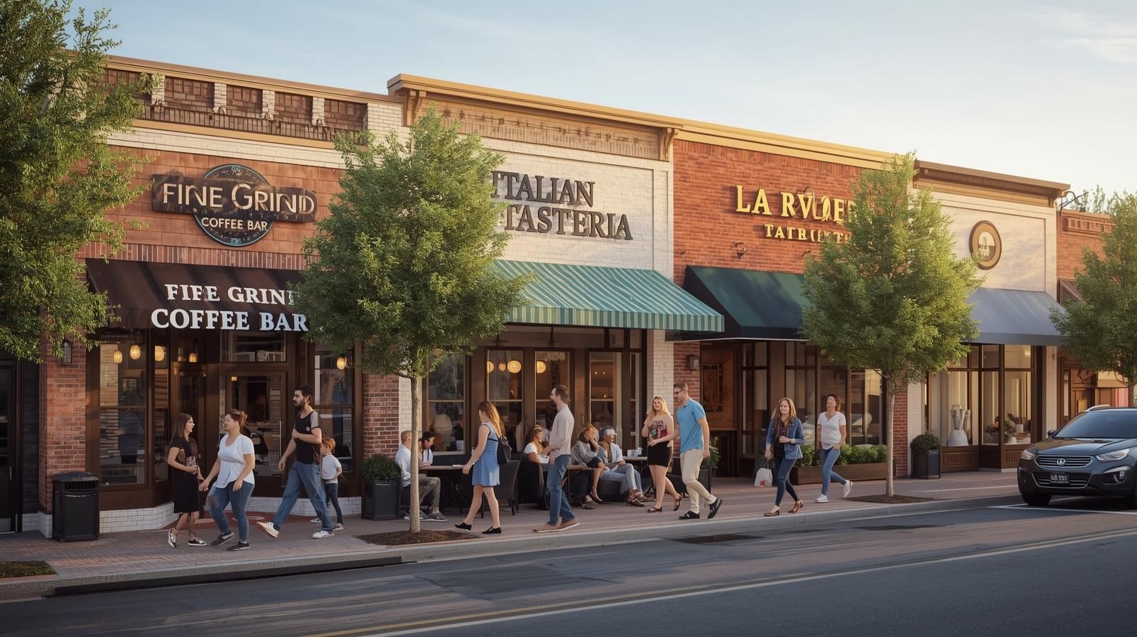 Local restaurants and small businesses along McBride Avenue in Woodland Park NJ, showcasing community charm and neighborhood appeal for home buyers.