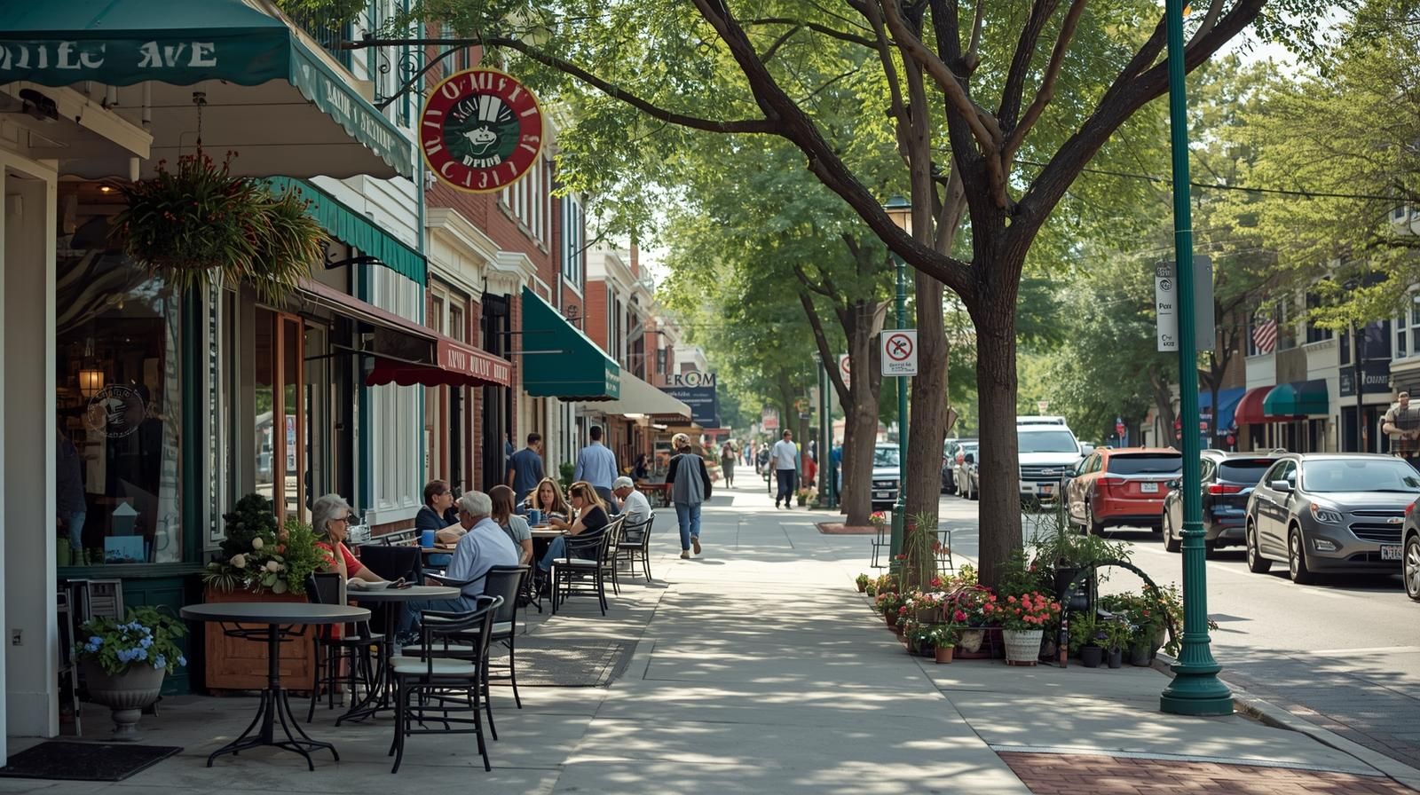 McBride Avenue corridor in Woodland Park NJ featuring shops, cafes, and commuters enjoying a walkable suburban lifestyle with easy NYC access.