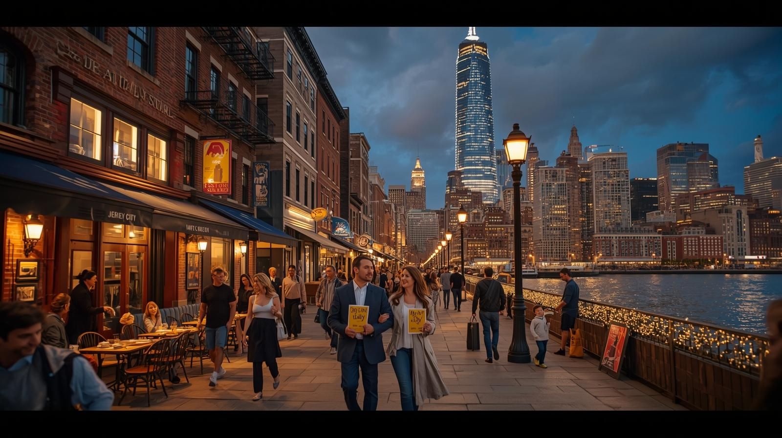 Residents enjoying the cultural and community lifestyle in Hoboken and Jersey City after attending a local theater production.