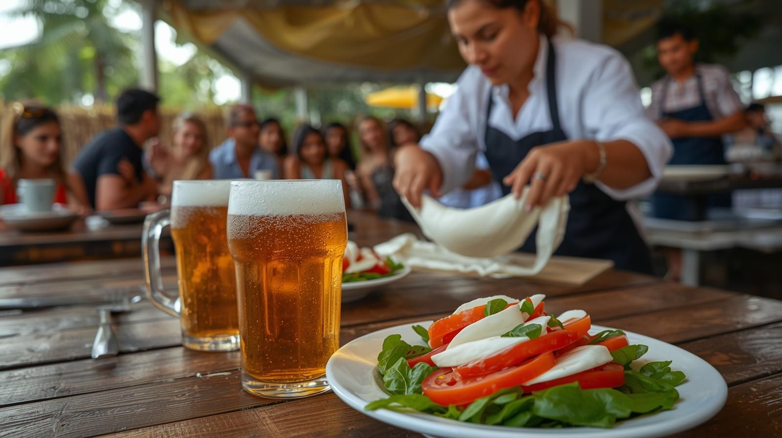 Chef hand-pulling fresh mozzarella at Montclair Brewery&rsquo;s Mozzarella God Pop-Up, pairing artisan cheese with local craft beer.