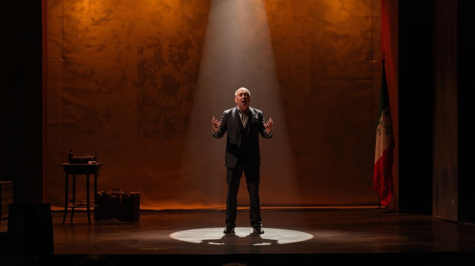 Actor performing My Italy Story in Hoboken, exploring family, identity, and heritage on stage.