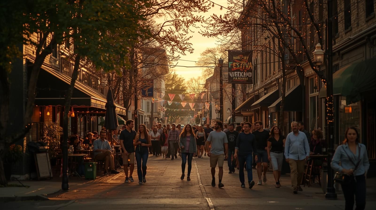 Residents enjoying a vibrant North Jersey community scene near shops and restaurants, showing how local festivals and lifestyle enhance home value.