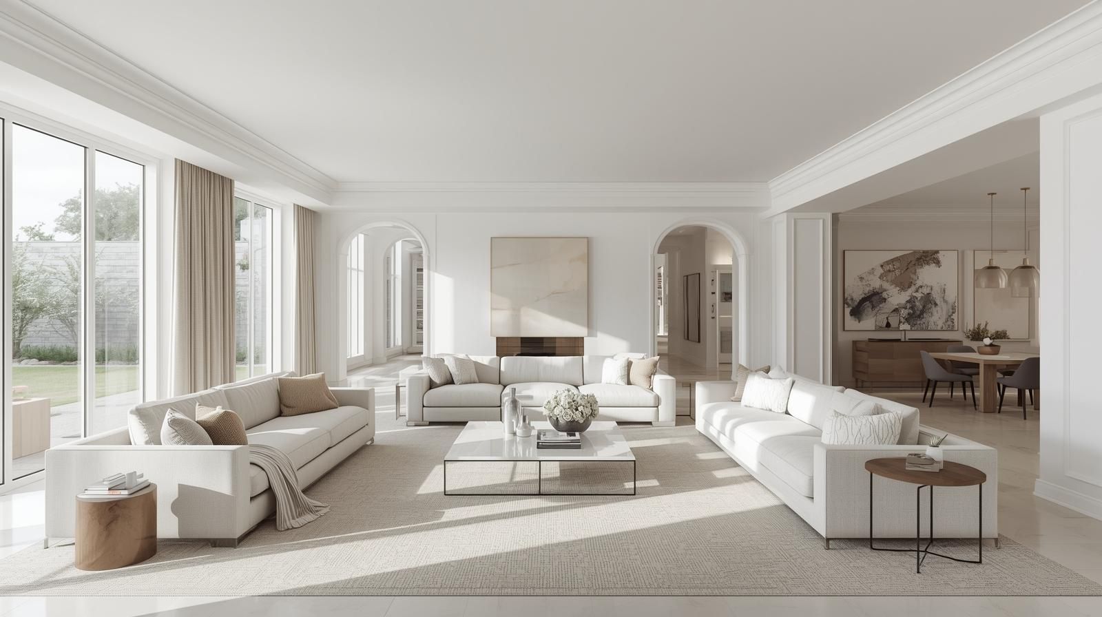 Staged Woodland Park NJ living room with bright lighting, open flow, and clean neutral design demonstrating home staging principles.