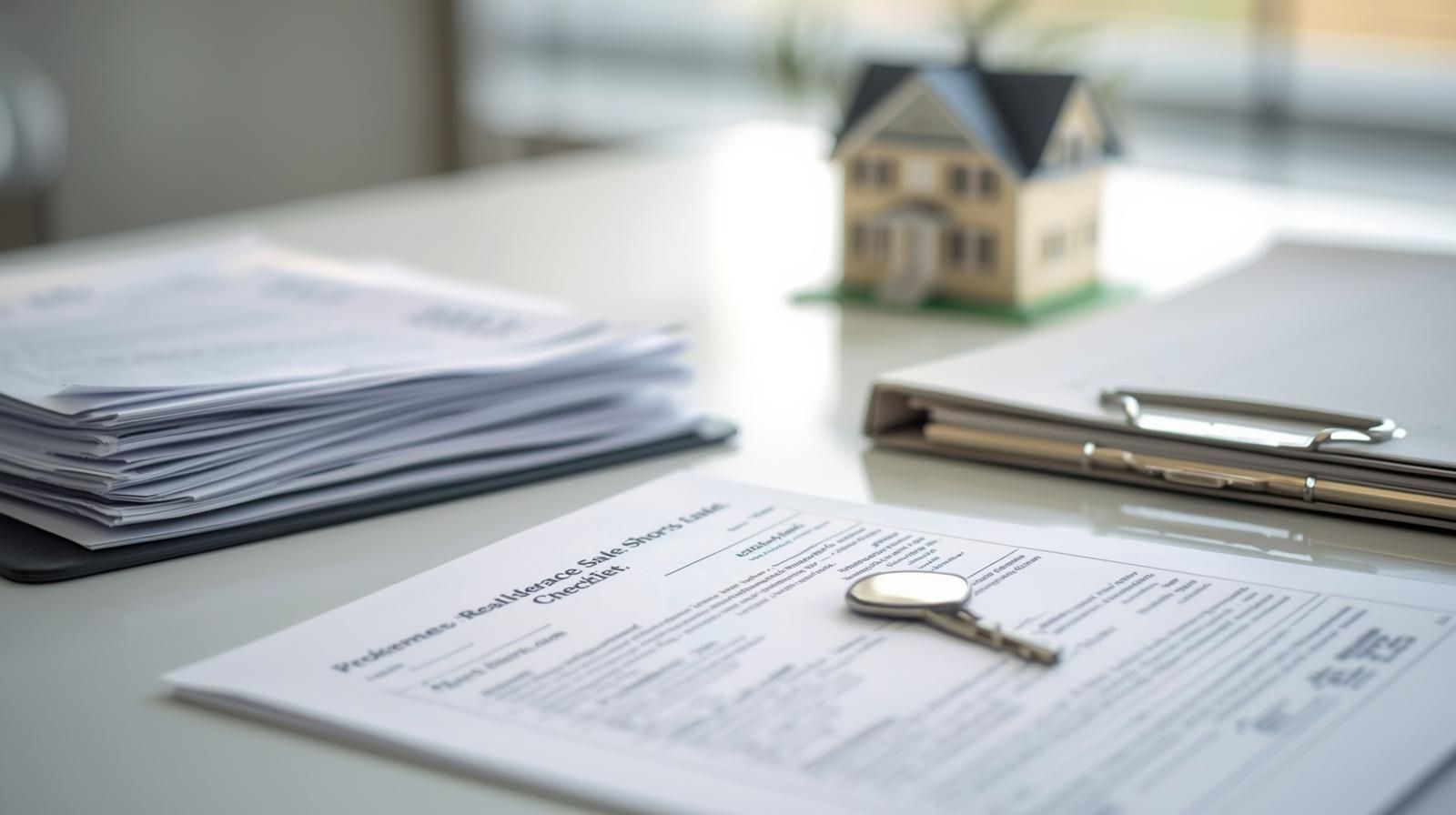 Documents and checklist explaining the Elmwood Park short sale process timeline