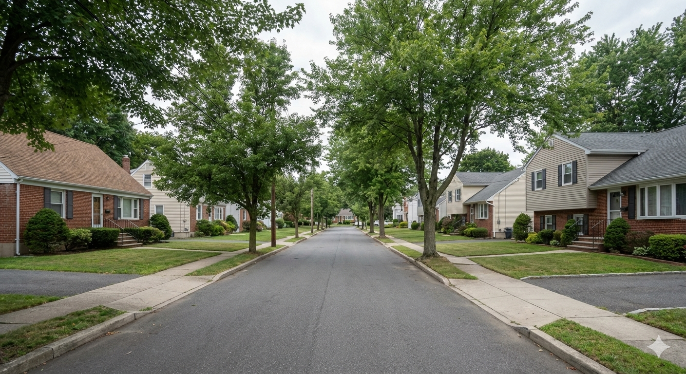 Quiet residential street in Elmwood Park, Bergen County, showing local neighborhood conditions that influence when to list a home for sale.