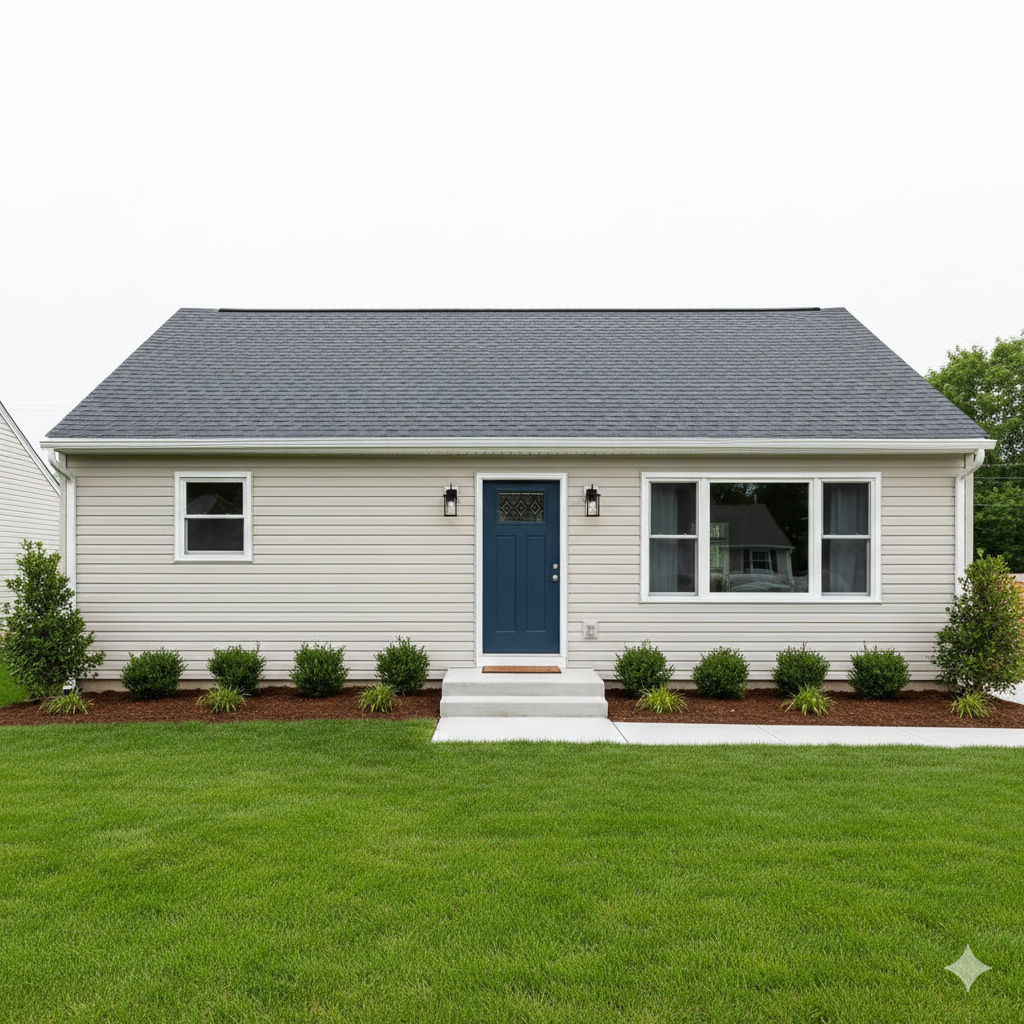 Well maintained Elmwood Park home exterior with fresh landscaping, clean lawn, and a welcoming front door, showing curb appeal that helps homes get more showings.