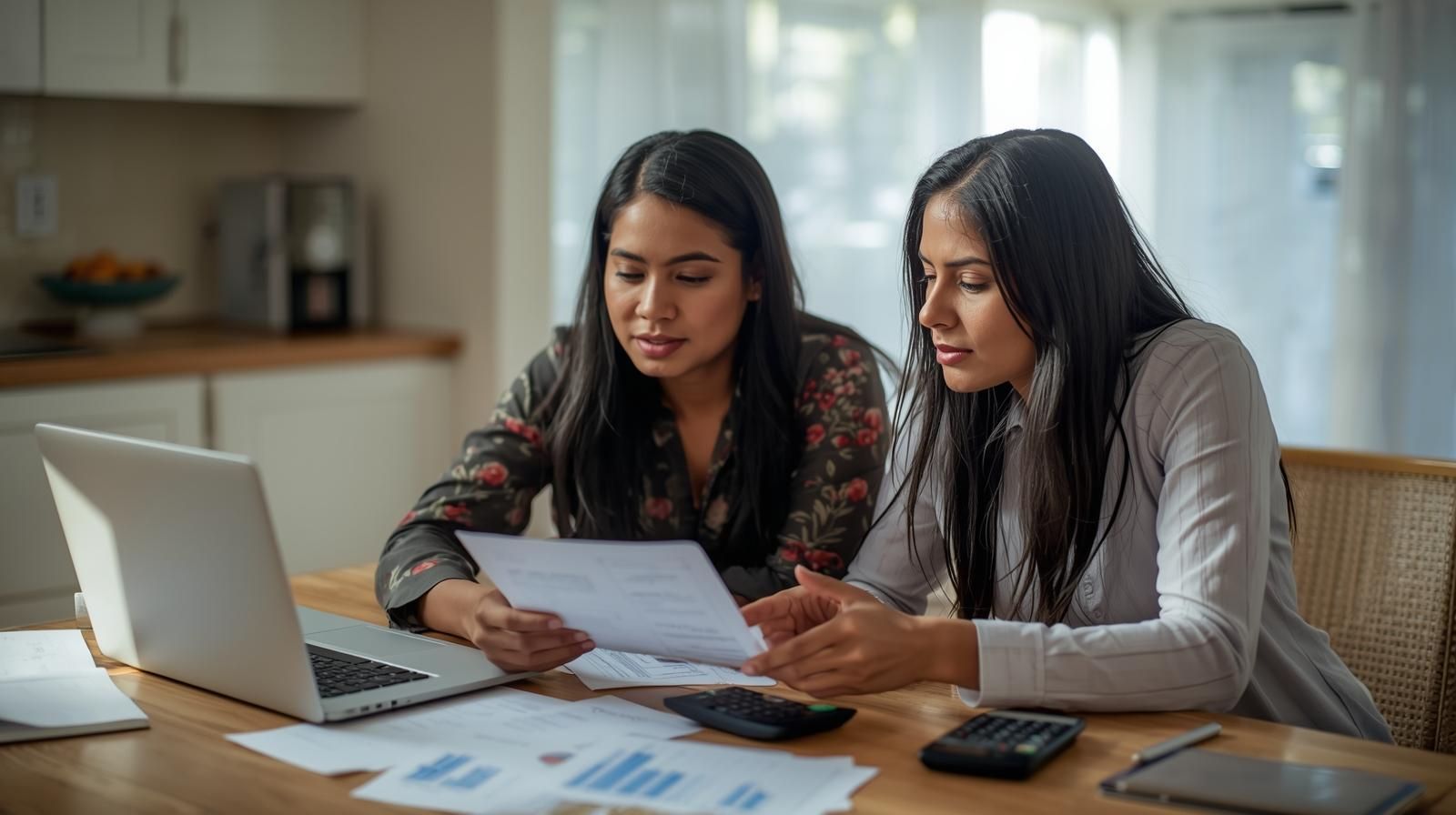 First-time home buyers reviewing mortgage options and budgeting details with a buyer&rsquo;s real estate agent in North Jersey, planning affordability and financing before making an offer.