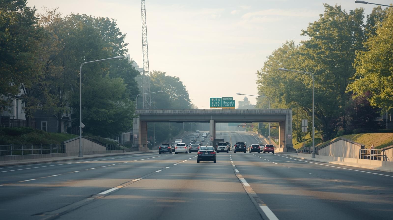 Highway access near South Hackensack, NJ showing light traffic, tree-lined surroundings, and commuter-friendly routes that make traveling to New York City convenient for local homeowners and buyers.