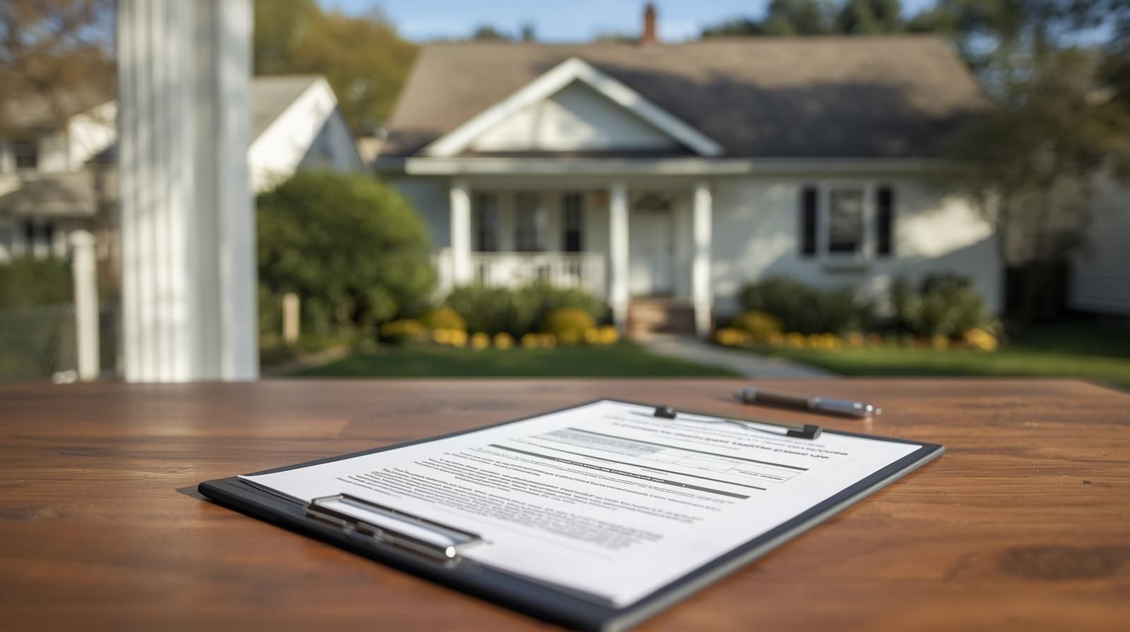 Home inspection report on a clipboard with a well-maintained older South Hackensack, NJ home in the background, showing why home inspections matter for buyers before closing in Bergen County.