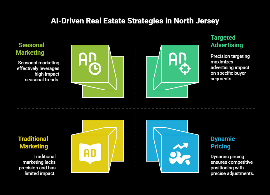 AI-driven property selling process funnel showing market analysis, strategic improvements, targeted marketing, negotiation insights, and cost optimization.
