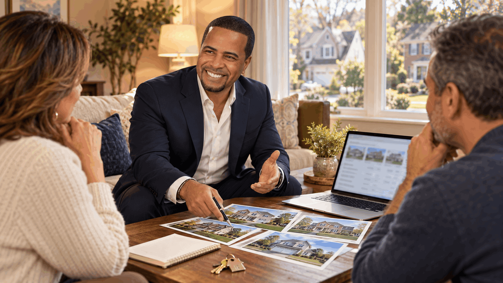 North Jersey Realtor Johnny Rodriguez reviewing comparable home sales, property photos, and a home valuation with two heirs preparing to sell an inherited house in Clifton, NJ.